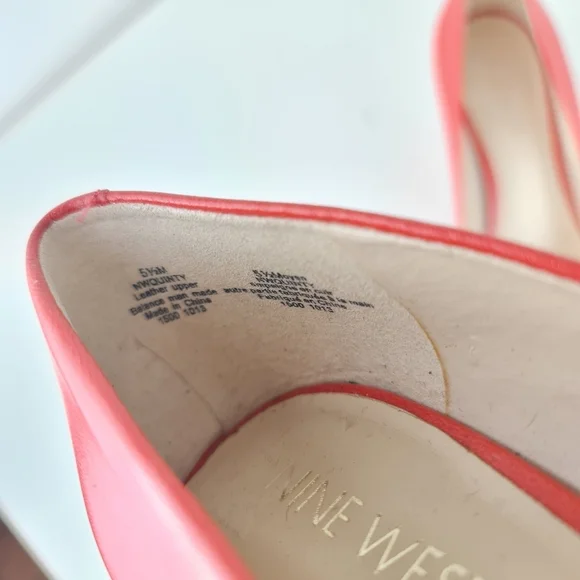 Nine West Peep Toe Leather Pumps Heels Coral Orange Size 5.5M - Picture 8 of 14